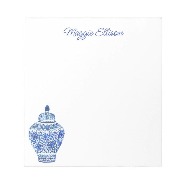 Chinoiserie Watercolor Ginger Jar Notepad (Front)