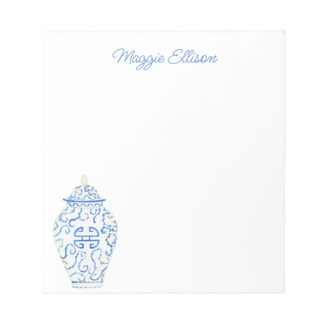 Chinoiserie Watercolor Ginger Jar Notepad (Front)