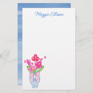 Chinoiserie Watercolor Ginger Jar Orchid  Stationery