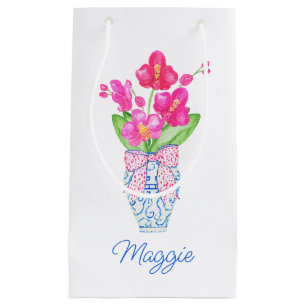 Chinoiserie Watercolor Ginger Jar Orchids Small Gift Bag