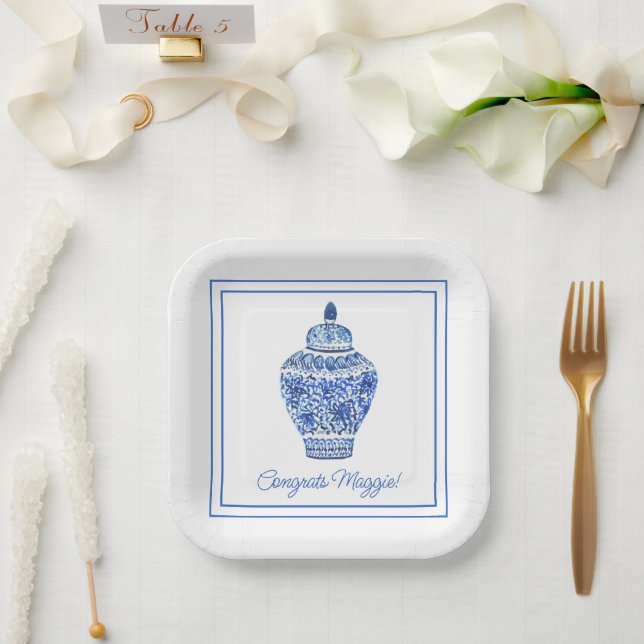 Chinoiserie Watercolor Ginger Jar Party Plates (Wedding)