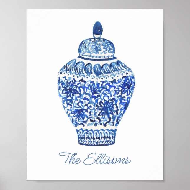 Chinoiserie Watercolor Ginger Jar Poster (Front)