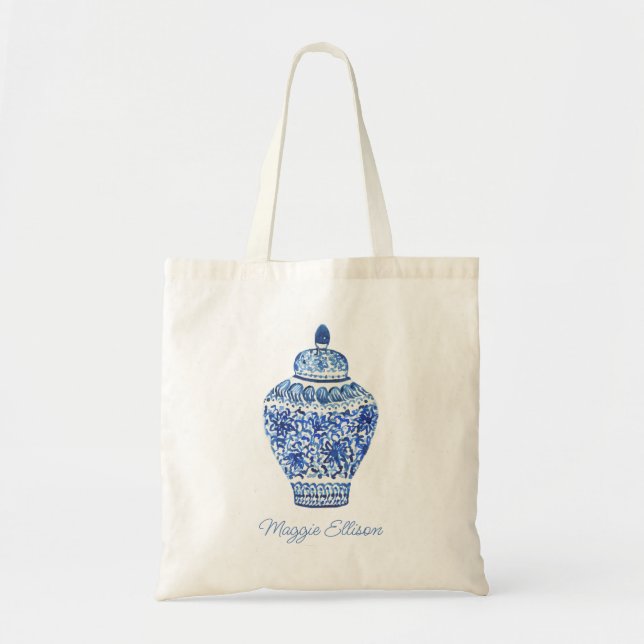 Chinoiserie Watercolor Ginger Jar Tote Bag (Front)