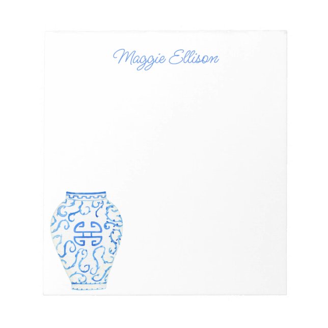 Chinoiserie Watercolor Ginger Jar Vase Notepad (Front)