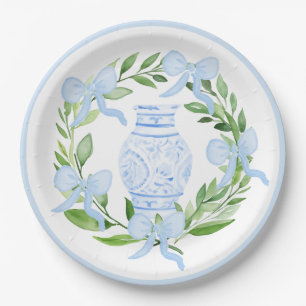 Chinoiserie Watercolor Ginger Jar Wreath Paper Plate