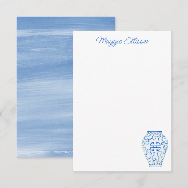 Chinoiserie Watercolor Ginger Vase Note Cards (Front/Back)