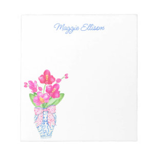 Chinoiserie Watercolor Orchids Ginger Jar Notepad
