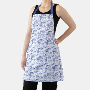Chinoiserie Watercolor Pagoda Pattern Apron