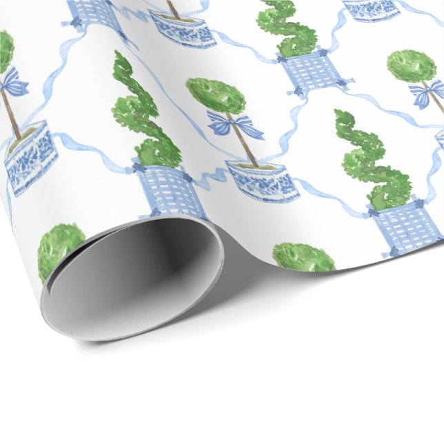 Chinoiserie Watercolor Topiary Wrapping Paper (Roll Corner)