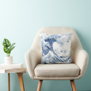 Chinoiserie Watercolor Waves  Cushion
