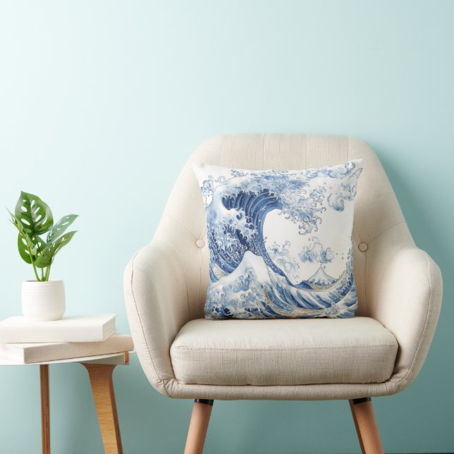 Chinoiserie Watercolor Waves  Cushion (Chair)