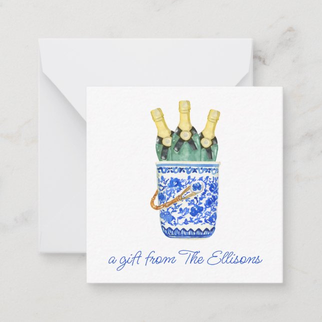 Chinoiserie Watercolor Wine Bucket Gift Enclosure Card (Front)
