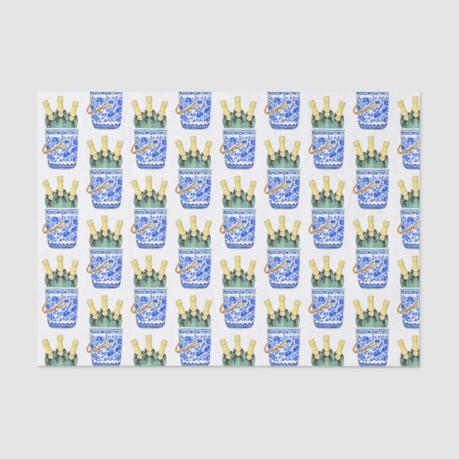 Chinoiserie Watercolor Wine Bucket Tissue Paper (Front)