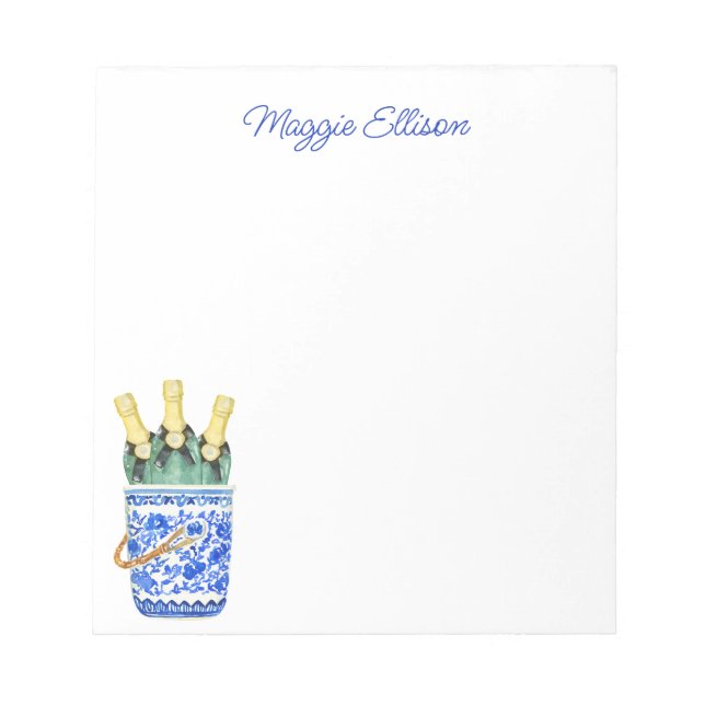 Chinoiserie Watercolor Wine Ice Bucket Notepad (Front)