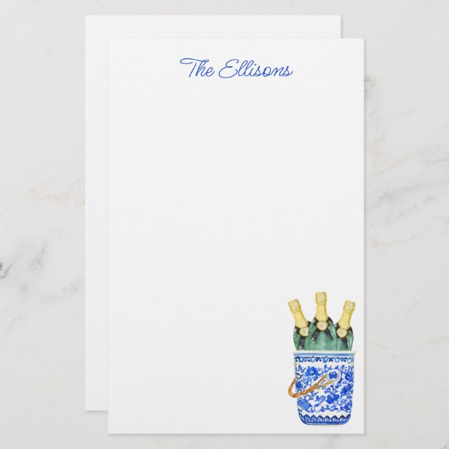 Chinoiserie Watercolor Wine Ice Bucket Stationery (Front/Back)