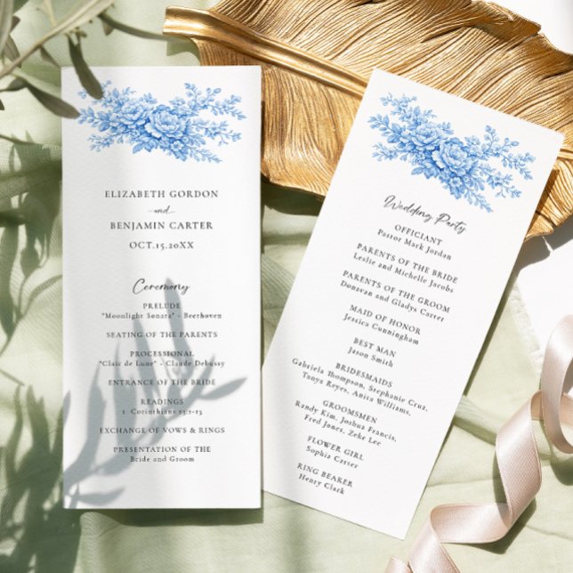 Chinoiserie Wedding Ceremony Program Blue Floral  (Creator Uploaded)