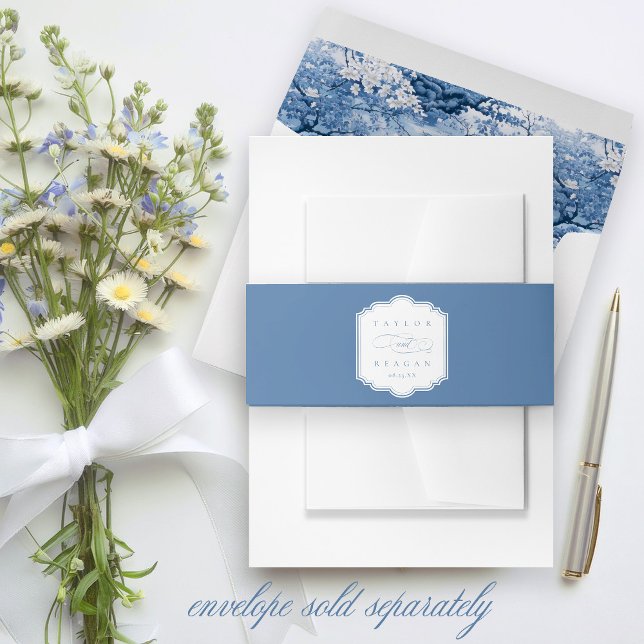 Chinoiserie Wedding Frame Blue ID1094 Invitation Belly Band (Creator Uploaded)