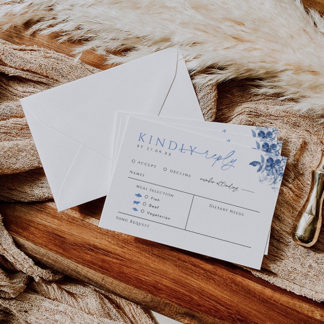 Chinoiserie Wedding Reply Card with Meal Choice (Creator Uploaded)