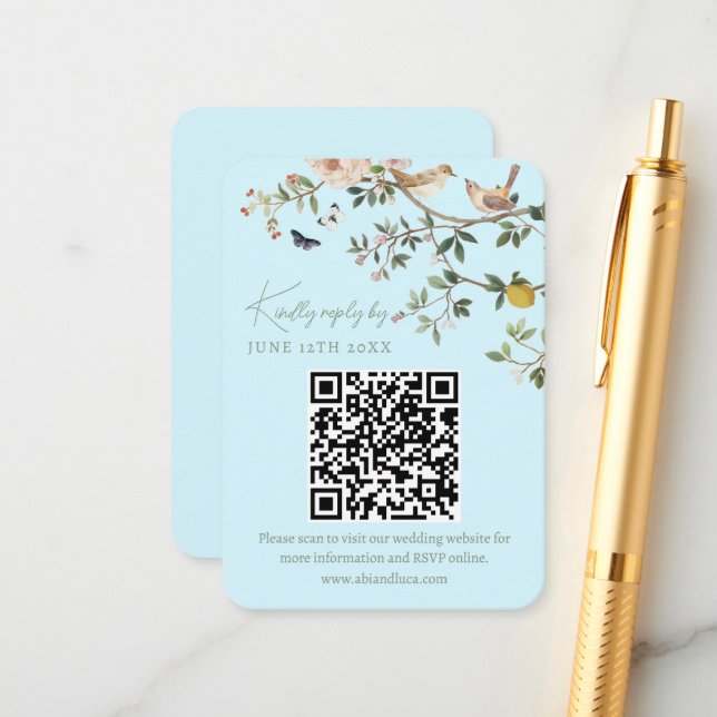 Chinoiserie Wedding Website RSVP QR Code  Enclosure Card (Front/Back In Situ)