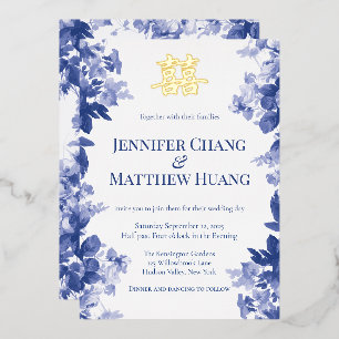 Chinoiserie White and Blue Floral Double Happiness