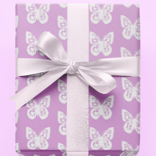  Chinoiserie White Butterflies on Fuchsia Pink Wrapping Paper