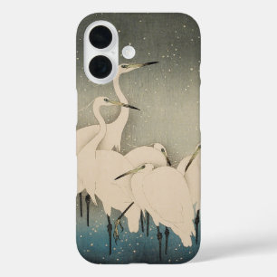 Chinoiserie White Egret Winter Snow Pattern iPhone 16 Case