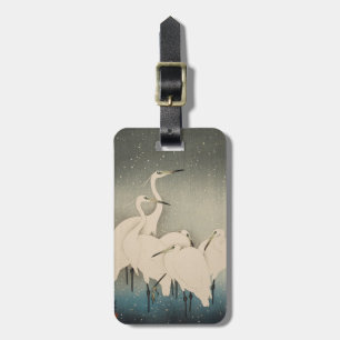 Chinoiserie White Egret Winter Snow Pattern Luggage Tag