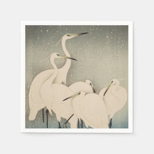 Chinoiserie White Egret Winter Snow Pattern Napkin
