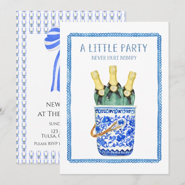 Chinoiserie Wine Bucket New Year's Eve Invitation (Front/Back)
