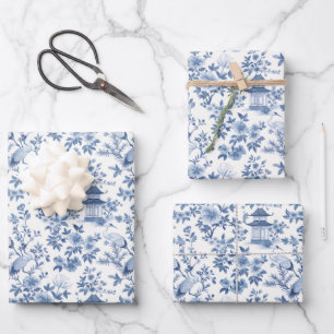 Chinoiserie Wrapping Paper, Blue Floral Gift Wrap