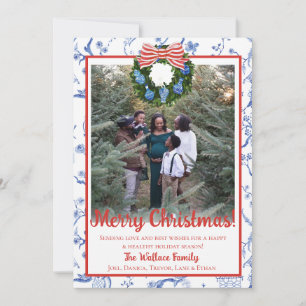 Chinoiserie Wreath, Blue & White Grandmillenial  Holiday Card