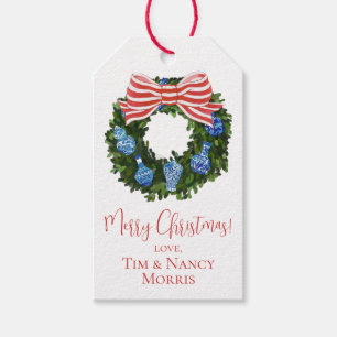 Chinoiserie Wreath Holiday Gift Tags, Christmas Gift Tags