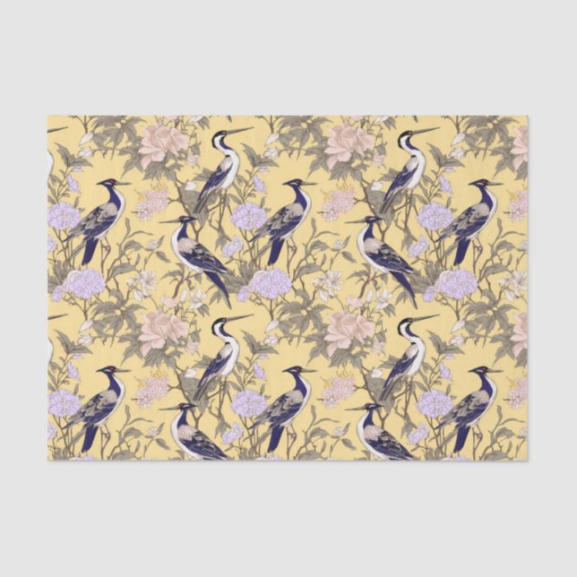 Chinoiserie Yellow Floral Egret Tissue Paper (Front)