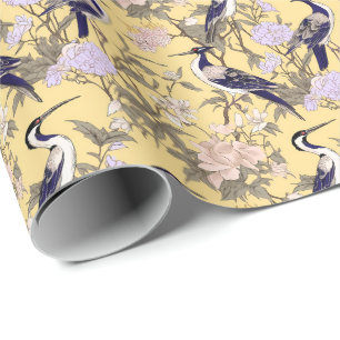 Chinoiserie Yellow Floral Egret Wrapping Paper