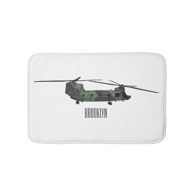 Chinook army helicopter cartoon illustration bath mat (Front)