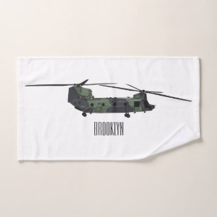 Chinook army helicopter cartoon illustration bath towel set