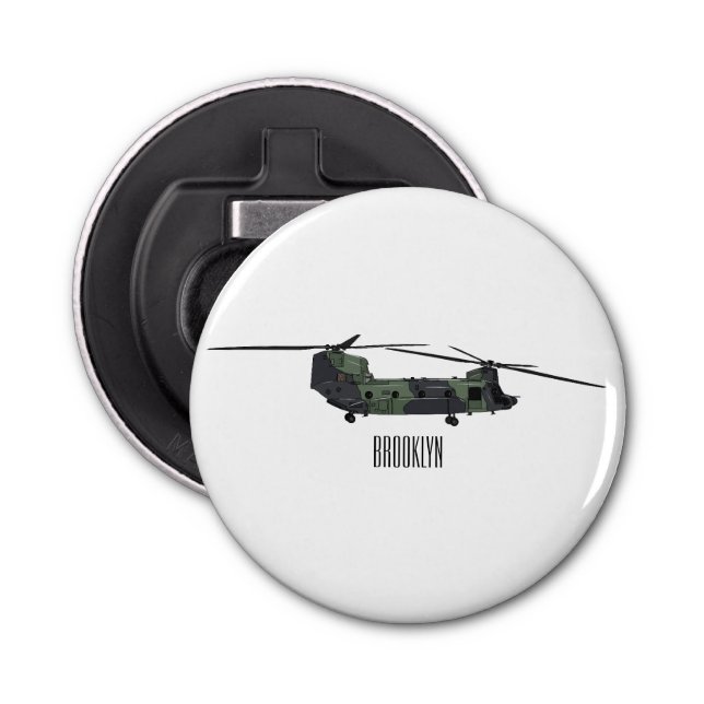 Chinook army helicopter cartoon illustration bottle opener (Front)