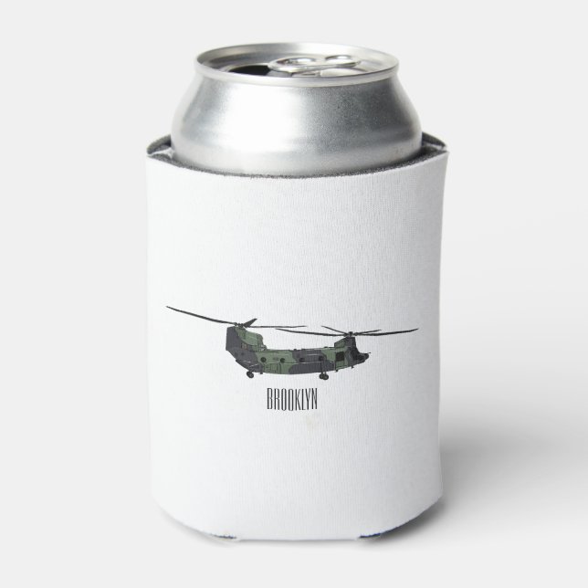 Chinook army helicopter cartoon illustration can cooler (Can Front)