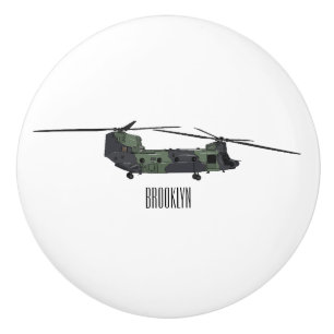 Chinook army helicopter cartoon illustration ceramic knob