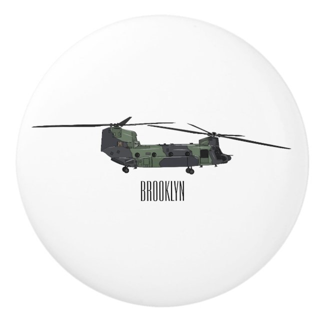 Chinook army helicopter cartoon illustration ceramic knob (Front)