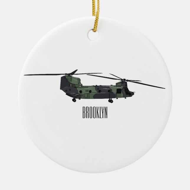Chinook army helicopter cartoon illustration ceramic tree decoration (Front)