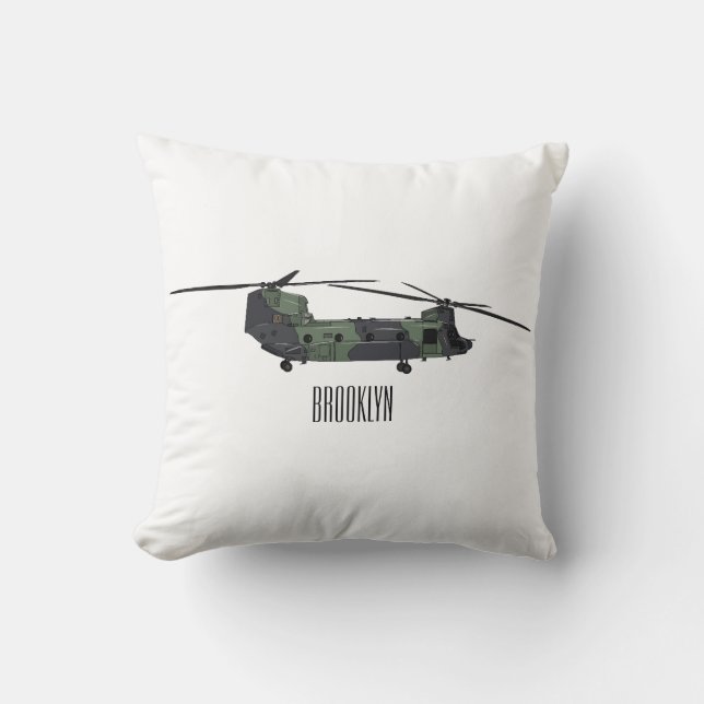 Chinook army helicopter cartoon illustration cushion (Front)