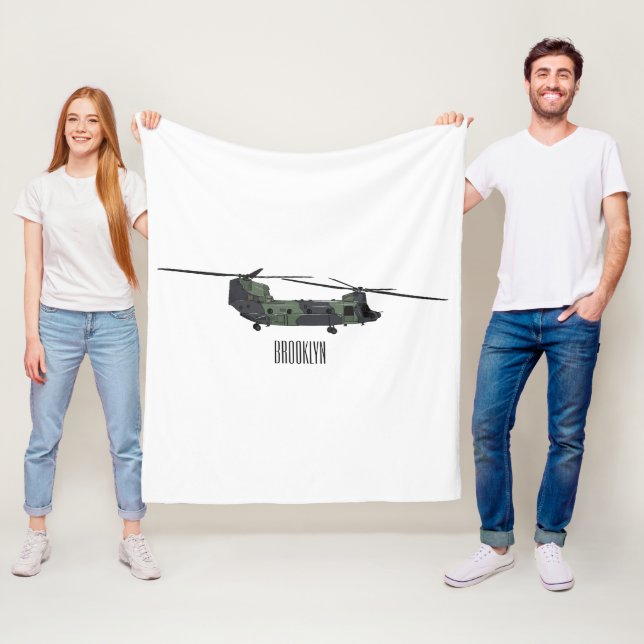 Chinook army helicopter cartoon illustration fleece blanket (In Situ)