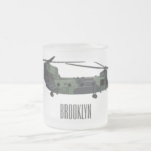 Chinook army helicopter cartoon illustration frosted glass coffee mug