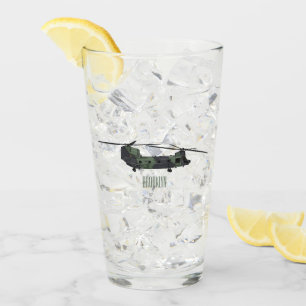 Chinook army helicopter cartoon illustration glass