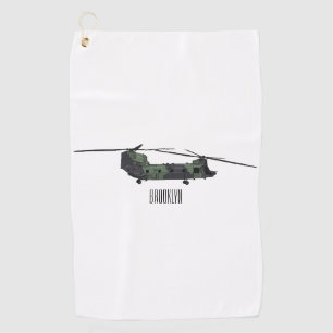 Chinook army helicopter cartoon illustration golf towel