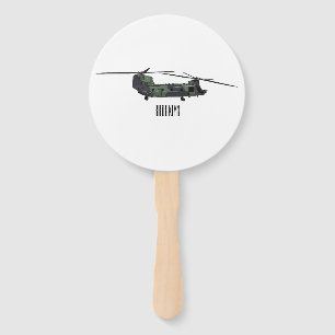 Chinook army helicopter cartoon illustration hand fan