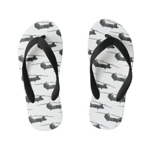Chinook army helicopter cartoon illustration kid's flip flops