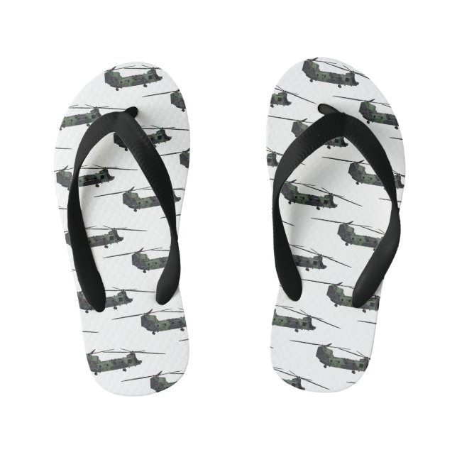 Chinook army helicopter cartoon illustration kid's flip flops (Footbed)