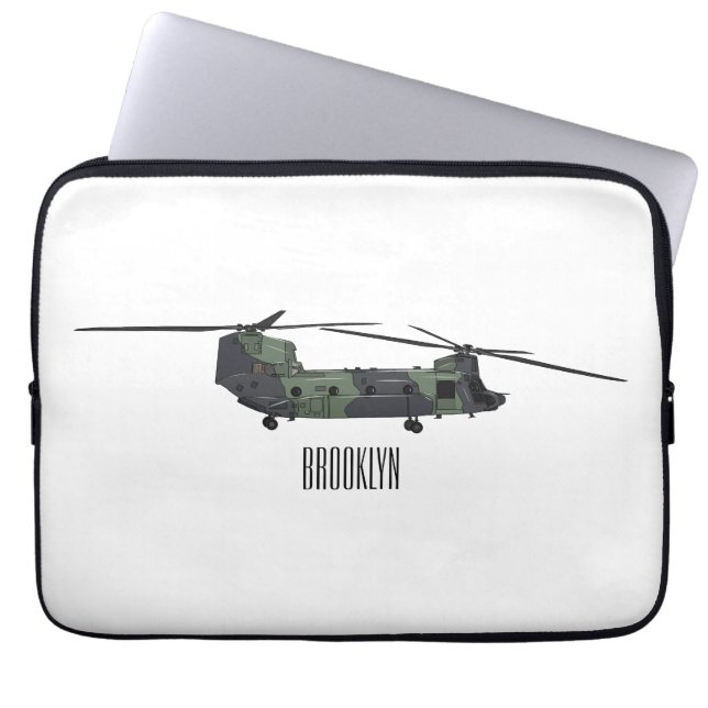 Chinook army helicopter cartoon illustration laptop sleeve (Front)